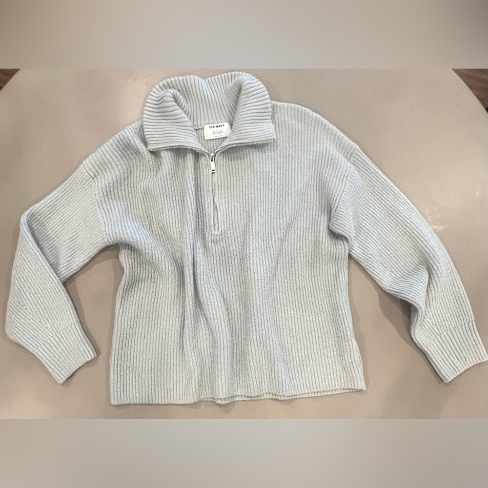 Old Navy Light Blue Gray Ribbed Half-Zip Sweater